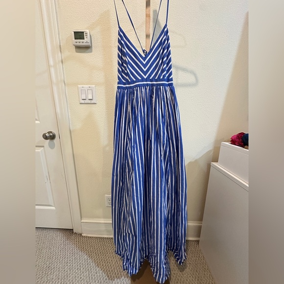 J. Crew Dresses & Skirts - J Crew Women’s Spaghetti Strap Blue and White Striped Cotton Maxi Dress Sz 8